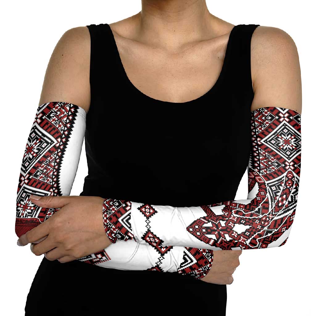 Ukraine Bandura Vyshyvanka Pattern Arm Sleeves Ukrainian Heritage Folk White Version - Wonder Print Shop