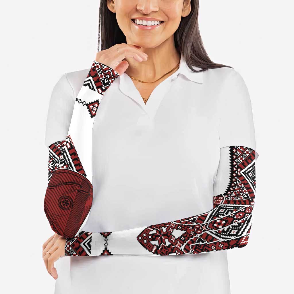 Ukraine Bandura Vyshyvanka Pattern Arm Sleeves Ukrainian Heritage Folk White Version - Wonder Print Shop