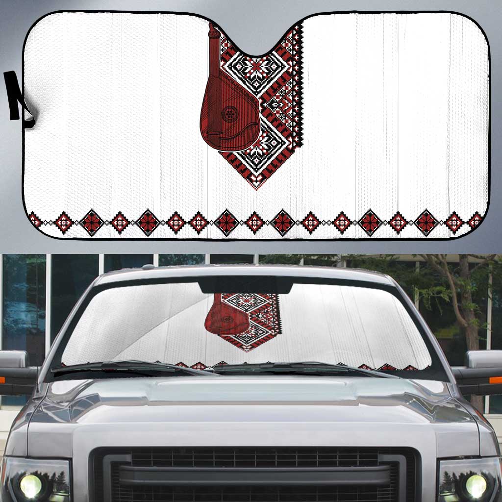 Ukraine Bandura Vyshyvanka Pattern Auto Sun Shade Ukrainian Heritage Folk White Version - Wonder Print Shop