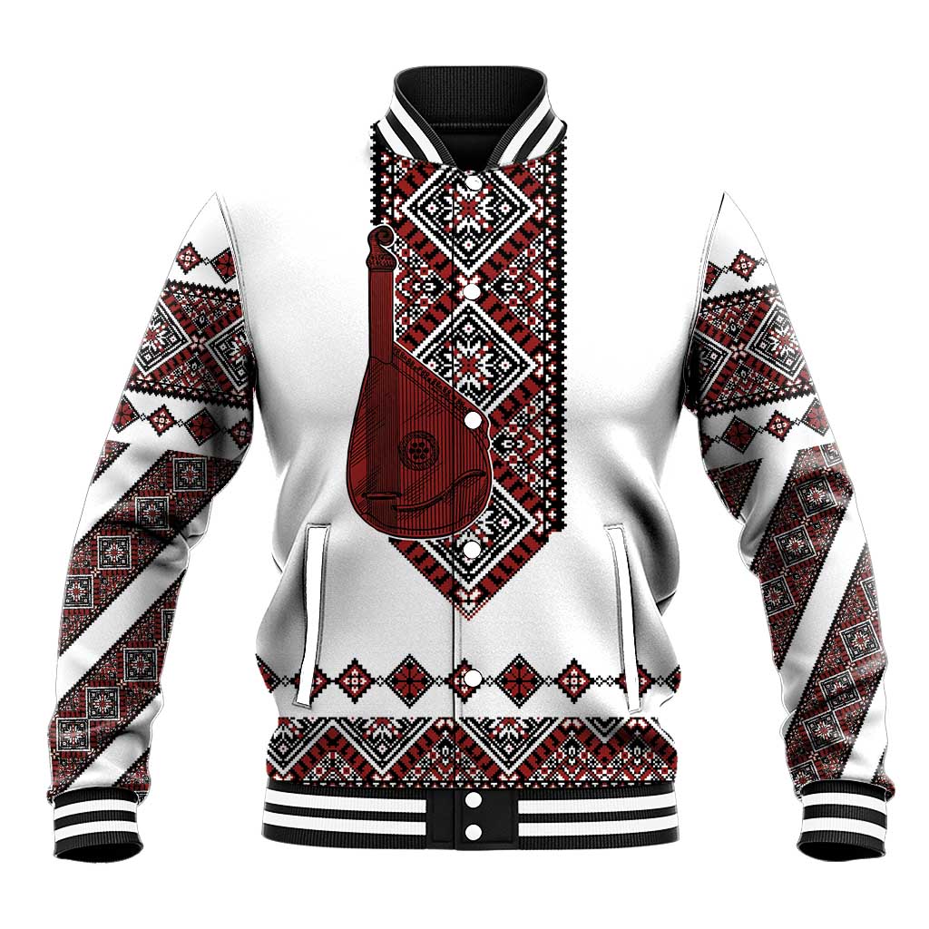Ukraine Bandura Vyshyvanka Pattern Baseball Jacket Ukrainian Heritage Folk White Version - Wonder Print Shop