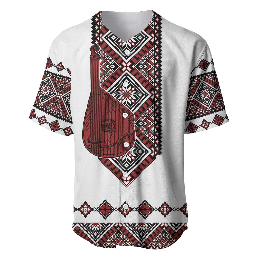 Ukraine Bandura Vyshyvanka Pattern Baseball Jersey Ukrainian Heritage Folk White Version - Wonder Print Shop