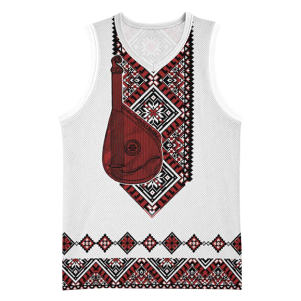 Ukraine Bandura Vyshyvanka Pattern Basketball Jersey Ukrainian Heritage Folk White Version - Wonder Print Shop