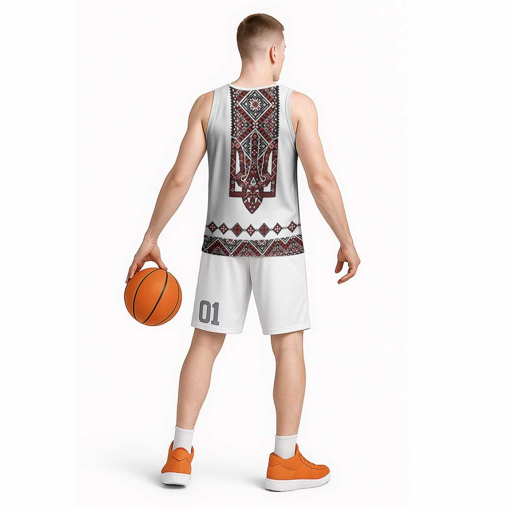Ukraine Bandura Vyshyvanka Pattern Basketball Jersey Ukrainian Heritage Folk White Version - Wonder Print Shop