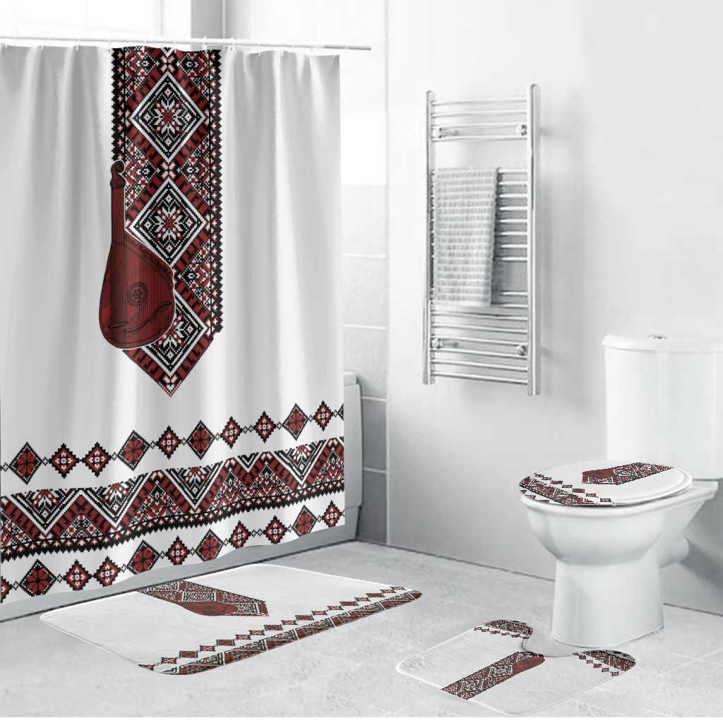 Ukraine Bandura Vyshyvanka Pattern Bathroom Set Ukrainian Heritage Folk White Version - Wonder Print Shop