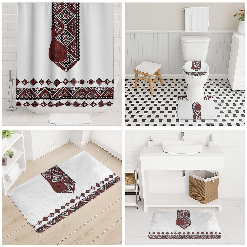 Ukraine Bandura Vyshyvanka Pattern Bathroom Set Ukrainian Heritage Folk White Version - Wonder Print Shop