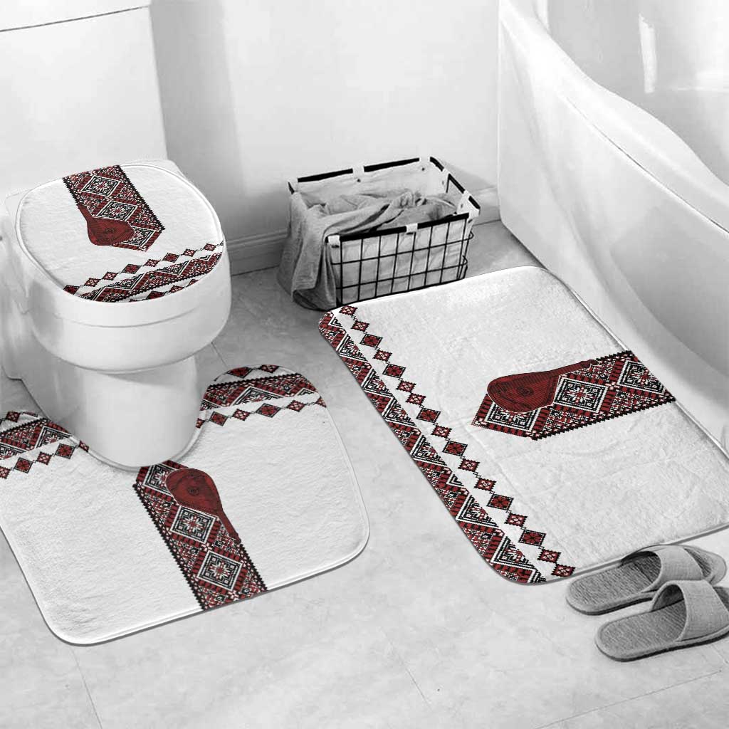 Ukraine Bandura Vyshyvanka Pattern Bathroom Set Ukrainian Heritage Folk White Version - Wonder Print Shop