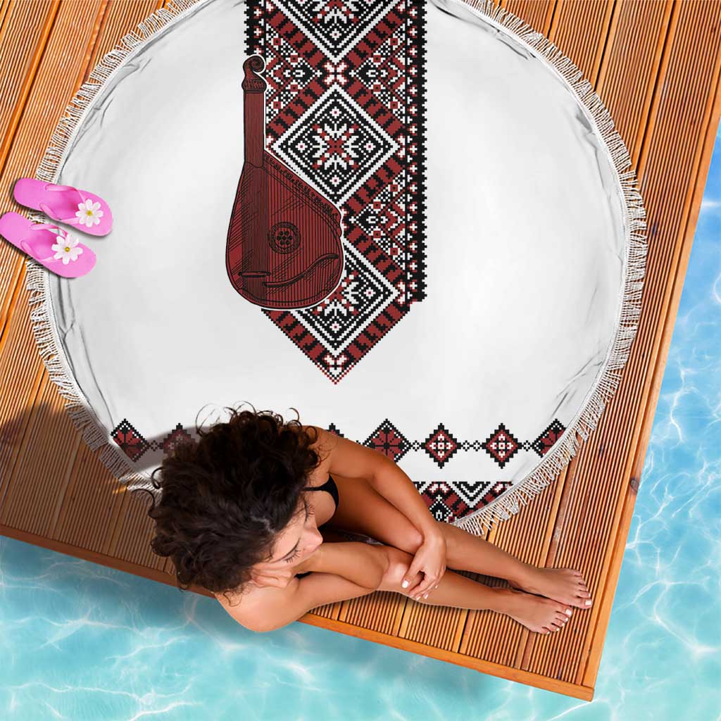 Ukraine Bandura Vyshyvanka Pattern Beach Blanket Ukrainian Heritage Folk White Version - Wonder Print Shop