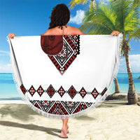 Ukraine Bandura Vyshyvanka Pattern Beach Blanket Ukrainian Heritage Folk White Version - Wonder Print Shop
