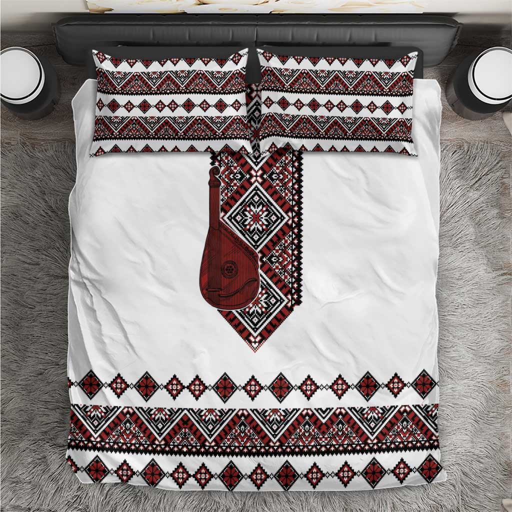 Ukraine Bandura Vyshyvanka Pattern Bedding Set Ukrainian Heritage Folk White Version - Wonder Print Shop