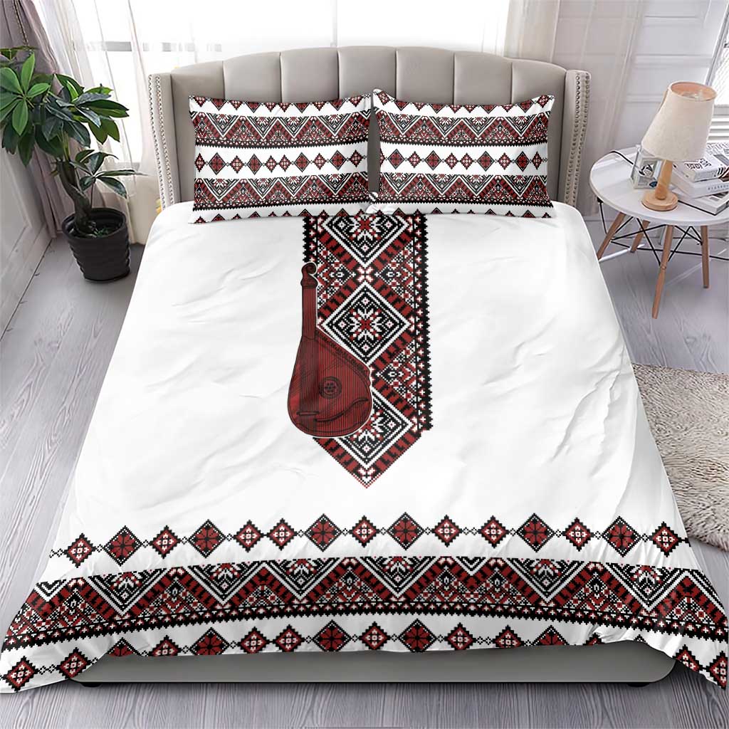 Ukraine Bandura Vyshyvanka Pattern Bedding Set Ukrainian Heritage Folk White Version - Wonder Print Shop