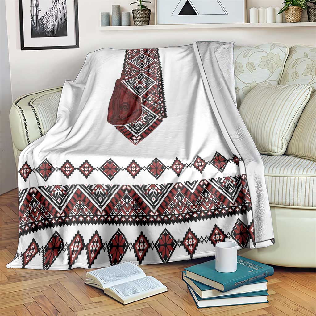 Ukraine Bandura Vyshyvanka Pattern Blanket Ukrainian Heritage Folk White Version - Wonder Print Shop