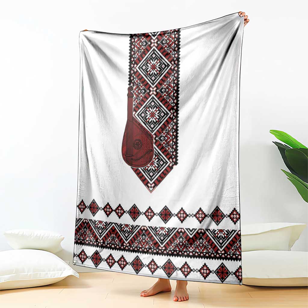 Ukraine Bandura Vyshyvanka Pattern Blanket Ukrainian Heritage Folk White Version - Wonder Print Shop