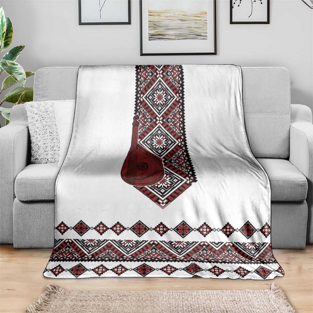 Ukraine Bandura Vyshyvanka Pattern Blanket Ukrainian Heritage Folk White Version - Wonder Print Shop
