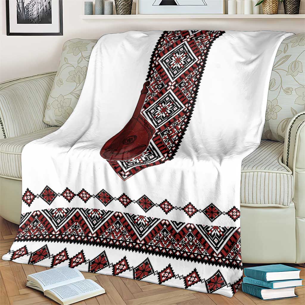 Ukraine Bandura Vyshyvanka Pattern Blanket Ukrainian Heritage Folk White Version - Wonder Print Shop