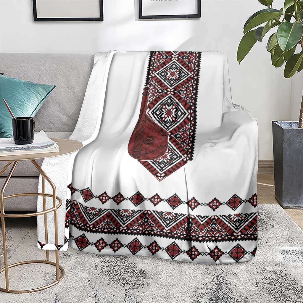 Ukraine Bandura Vyshyvanka Pattern Blanket Ukrainian Heritage Folk White Version - Wonder Print Shop