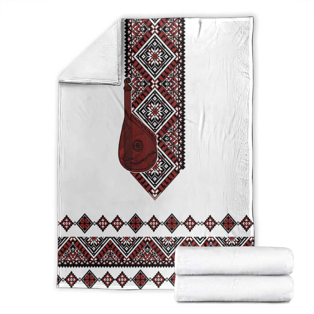 Ukraine Bandura Vyshyvanka Pattern Blanket Ukrainian Heritage Folk White Version - Wonder Print Shop