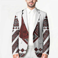 Ukraine Bandura Vyshyvanka Pattern Blazer Ukrainian Heritage Folk White Version - Wonder Print Shop