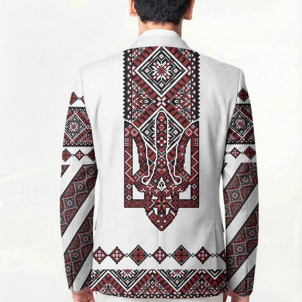 Ukraine Bandura Vyshyvanka Pattern Blazer Ukrainian Heritage Folk White Version - Wonder Print Shop