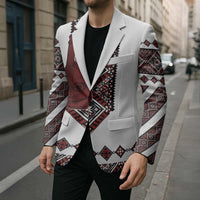 Ukraine Bandura Vyshyvanka Pattern Blazer Ukrainian Heritage Folk White Version - Wonder Print Shop