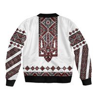 Ukraine Bandura Vyshyvanka Pattern Bomber Jacket Ukrainian Heritage Folk White Version - Wonder Print Shop