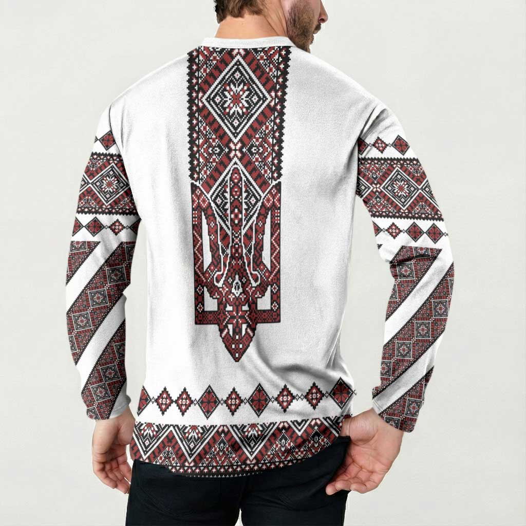 Ukraine Bandura Vyshyvanka Pattern Button Sweatshirt Ukrainian Heritage Folk White Version - Wonder Print Shop