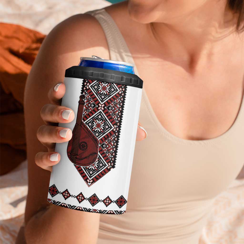 Ukraine Bandura Vyshyvanka Pattern 4 in 1 Can Cooler Tumbler Ukrainian Heritage Folk White Version - Wonder Print Shop