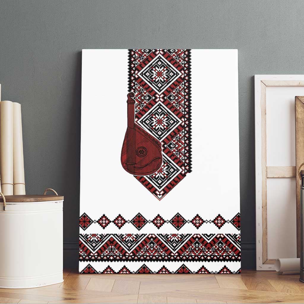 Ukraine Bandura Vyshyvanka Pattern Canvas Wall Art Ukrainian Heritage Folk White Version - Wonder Print Shop