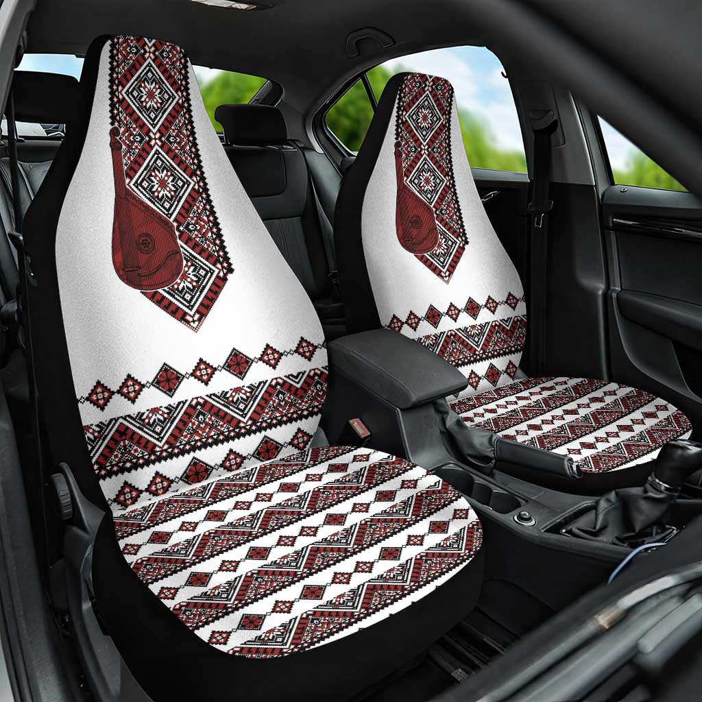 Ukraine Bandura Vyshyvanka Pattern Car Seat Cover Ukrainian Heritage Folk White Version - Wonder Print Shop