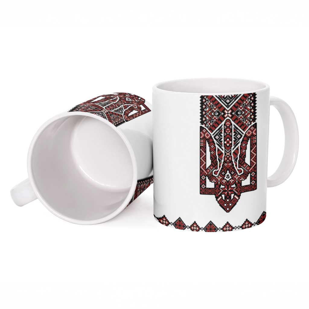 Ukraine Bandura Vyshyvanka Pattern Ceramic Mug Ukrainian Heritage Folk White Version - Wonder Print Shop