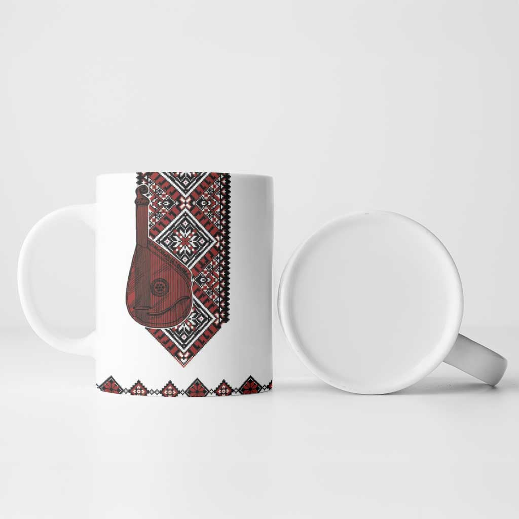 Ukraine Bandura Vyshyvanka Pattern Ceramic Mug Ukrainian Heritage Folk White Version - Wonder Print Shop