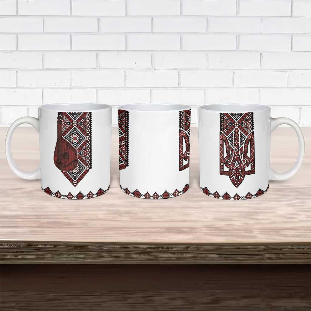 Ukraine Bandura Vyshyvanka Pattern Ceramic Mug Ukrainian Heritage Folk White Version - Wonder Print Shop