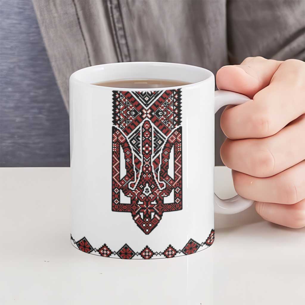 Ukraine Bandura Vyshyvanka Pattern Ceramic Mug Ukrainian Heritage Folk White Version - Wonder Print Shop