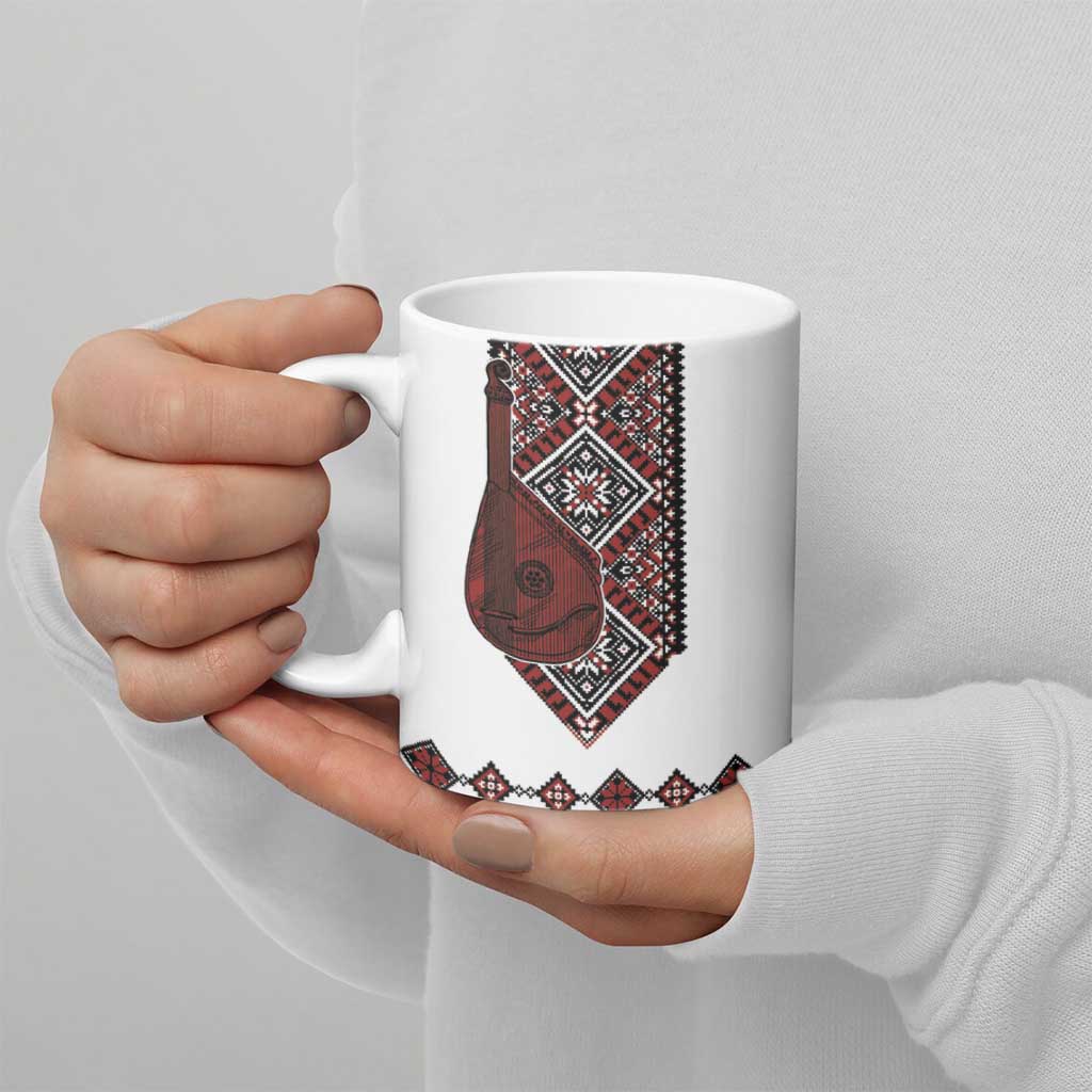 Ukraine Bandura Vyshyvanka Pattern Ceramic Mug Ukrainian Heritage Folk White Version - Wonder Print Shop