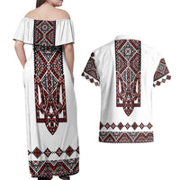 Ukraine Bandura Vyshyvanka Pattern Couples Matching Off Shoulder Maxi Dress and Hawaiian Shirt Ukrainian Heritage Folk White Version - Wonder Print Shop