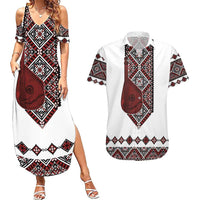 Ukraine Bandura Vyshyvanka Pattern Couples Matching Summer Maxi Dress and Hawaiian Shirt Ukrainian Heritage Folk White Version - Wonder Print Shop