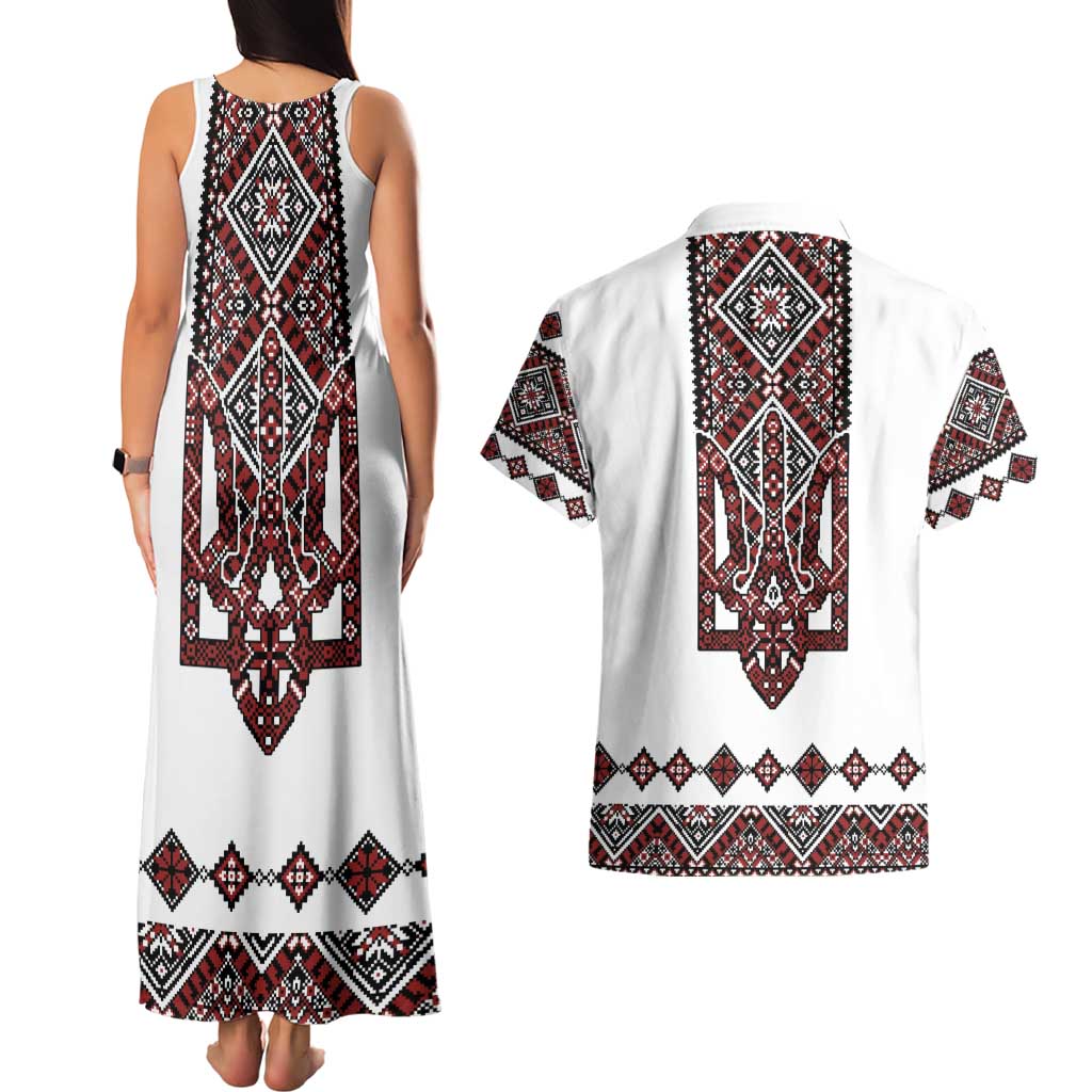 Ukraine Bandura Vyshyvanka Pattern Couples Matching Tank Maxi Dress and Hawaiian Shirt Ukrainian Heritage Folk White Version - Wonder Print Shop