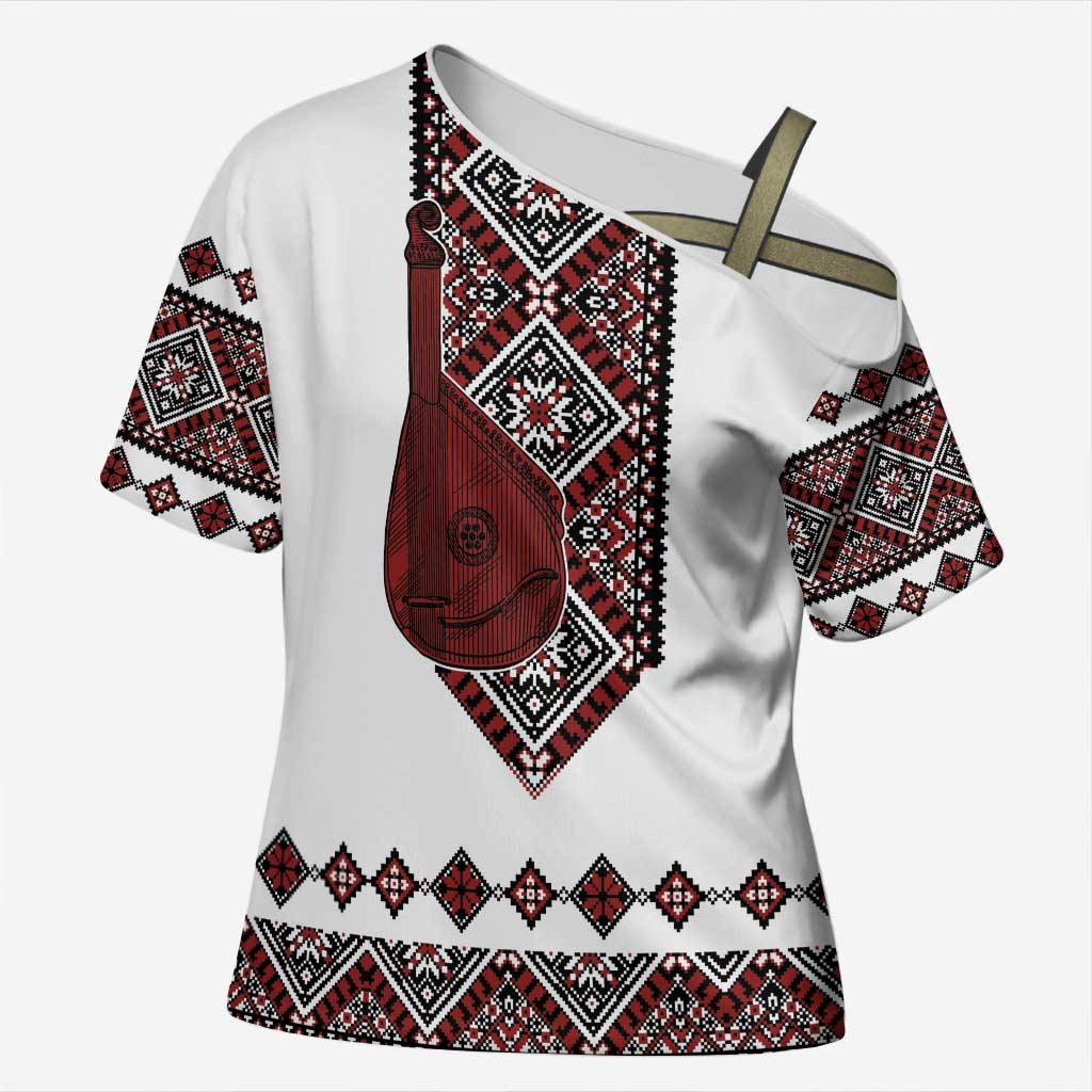 Ukraine Bandura Vyshyvanka Pattern Cross Shoulder Shirt Ukrainian Heritage Folk White Version - Wonder Print Shop