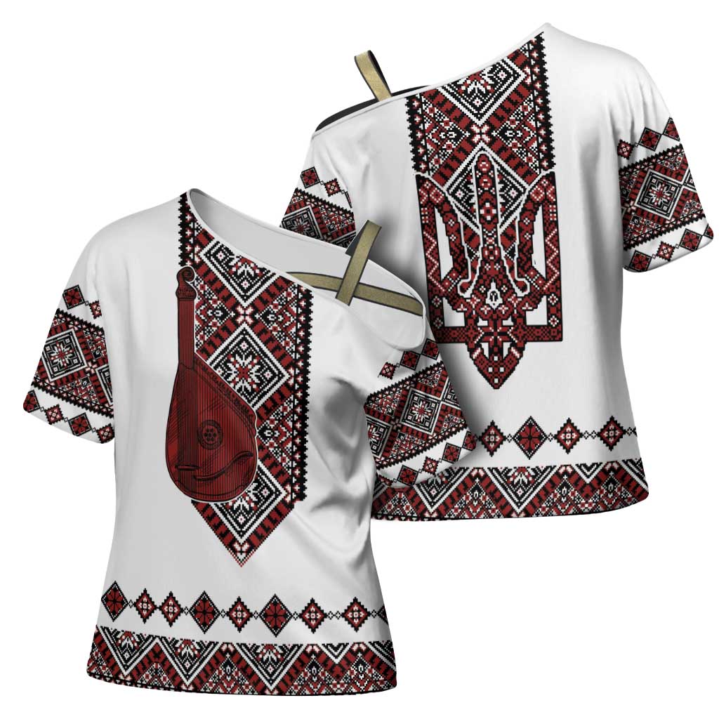 Ukraine Bandura Vyshyvanka Pattern Cross Shoulder Shirt Ukrainian Heritage Folk White Version - Wonder Print Shop