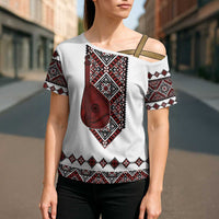 Ukraine Bandura Vyshyvanka Pattern Cross Shoulder Shirt Ukrainian Heritage Folk White Version - Wonder Print Shop