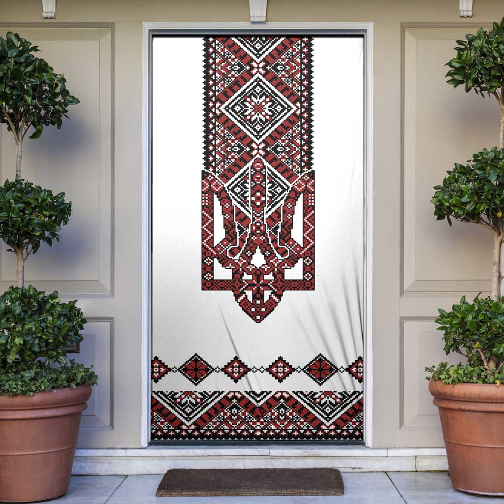 Ukraine Bandura Vyshyvanka Pattern Door Cover Ukrainian Heritage Folk White Version - Wonder Print Shop