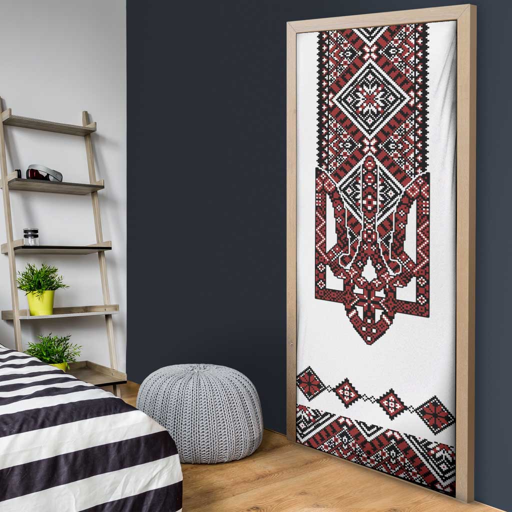 Ukraine Bandura Vyshyvanka Pattern Door Cover Ukrainian Heritage Folk White Version - Wonder Print Shop