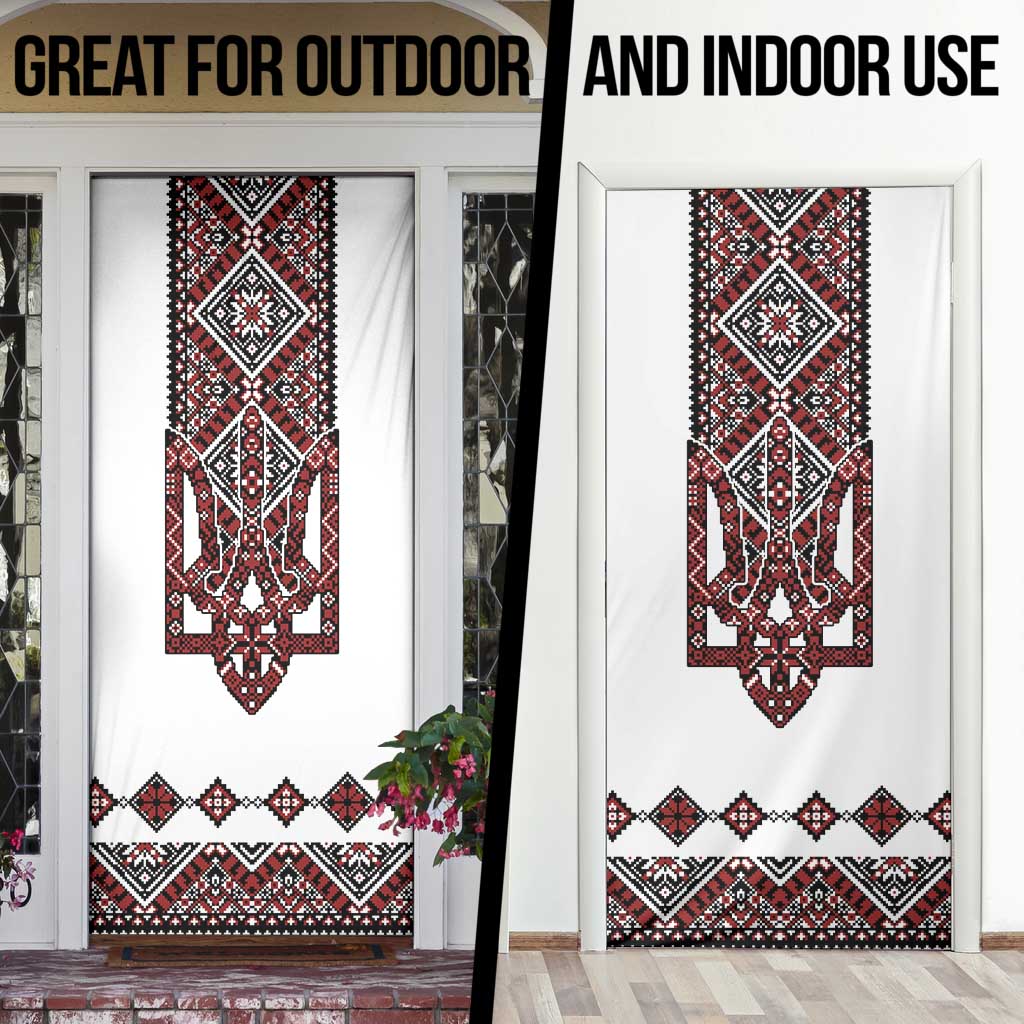 Ukraine Bandura Vyshyvanka Pattern Door Cover Ukrainian Heritage Folk White Version - Wonder Print Shop