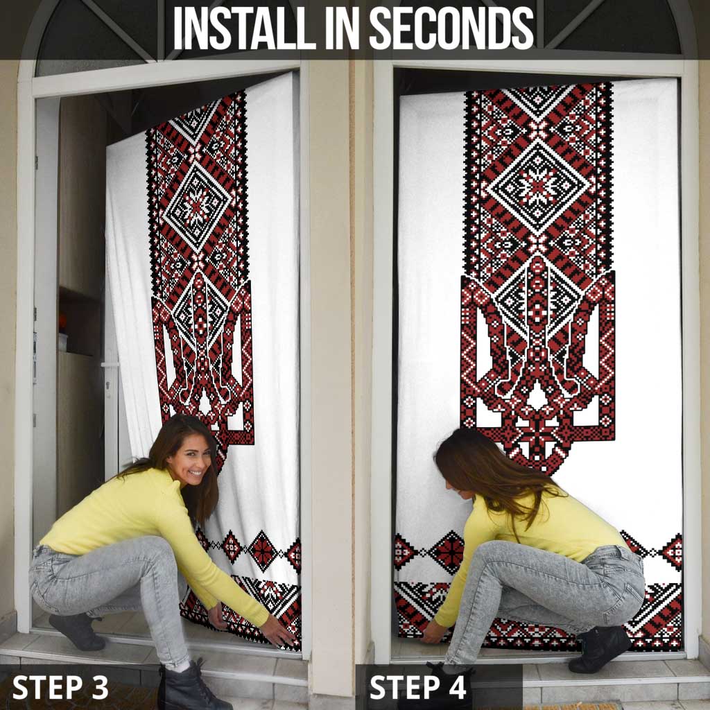 Ukraine Bandura Vyshyvanka Pattern Door Cover Ukrainian Heritage Folk White Version - Wonder Print Shop