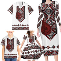 Ukraine Bandura Vyshyvanka Pattern Family Matching Long Sleeve Bodycon Dress and Hawaiian Shirt Ukrainian Heritage Folk White Version