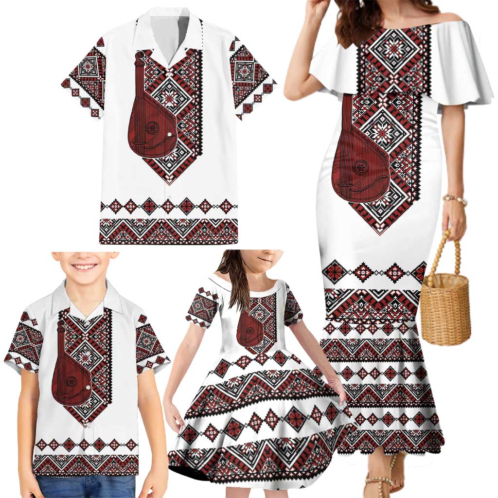 Ukraine Bandura Vyshyvanka Pattern Family Matching Mermaid Dress and Hawaiian Shirt Ukrainian Heritage Folk White Version