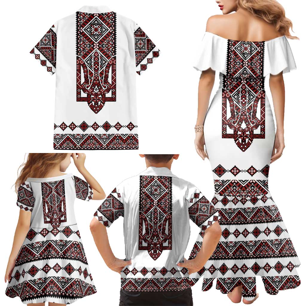 Ukraine Bandura Vyshyvanka Pattern Family Matching Mermaid Dress and Hawaiian Shirt Ukrainian Heritage Folk White Version