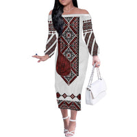 Ukraine Bandura Vyshyvanka Pattern Family Matching Off The Shoulder Long Sleeve Dress and Hawaiian Shirt Ukrainian Heritage Folk White Version