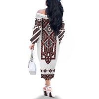 Ukraine Bandura Vyshyvanka Pattern Family Matching Off The Shoulder Long Sleeve Dress and Hawaiian Shirt Ukrainian Heritage Folk White Version