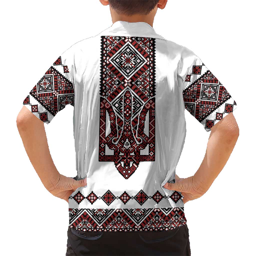 Ukraine Bandura Vyshyvanka Pattern Family Matching Off Shoulder Maxi Dress and Hawaiian Shirt Ukrainian Heritage Folk White Version