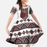 Ukraine Bandura Vyshyvanka Pattern Family Matching Off Shoulder Maxi Dress and Hawaiian Shirt Ukrainian Heritage Folk White Version